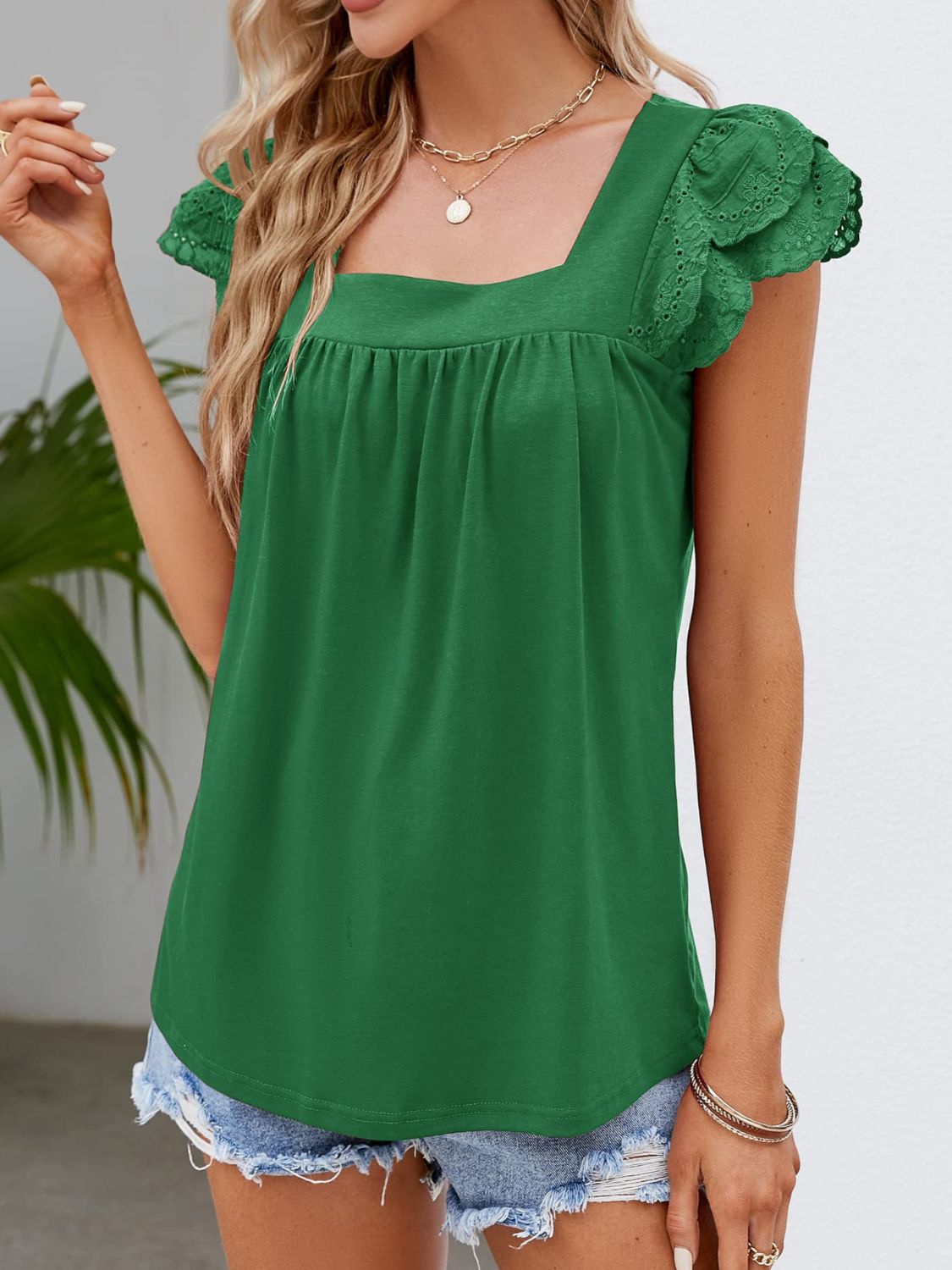 Ruffled Square Neck Cap Sleeve Blouse