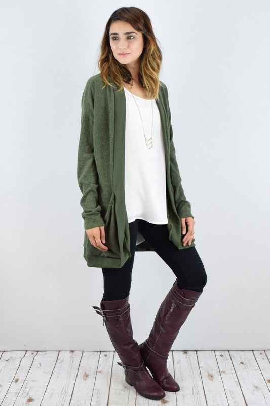 Plus Solid Drape Pocket Cardigan