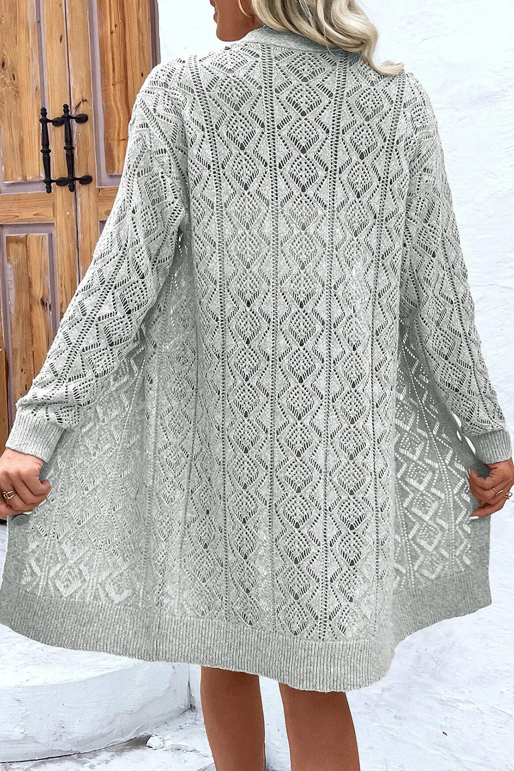 Openwork Button Down Long Sleeve Cardigan